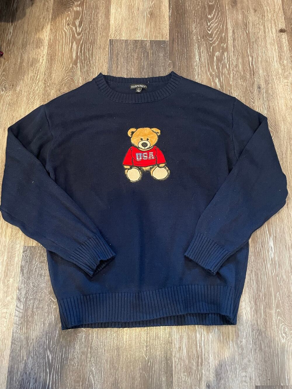 navy teddy sweater with usa embroidered